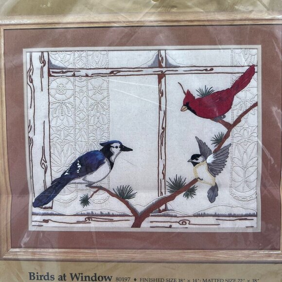 Birds At Window Candlewicking Kit Embroidery Set  18" x 14" Finished Size  Somet - Picture 2 of 6